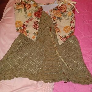 Floral Knit Women's Croset And Crochet Tank Pieced Toagther For You!!